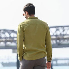 Threebooy Vintage Linen Shirt For Men Double Pocket Workwear Long Sleeved Top Spring Autumn Leisure Loose Blouse Shirts Cotton Linen Male