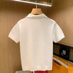 Threebooy Luxury Knit Polo Shirt British Striped Short Sleeve Slim Fit Polos Business T Shirt High Quality T-Shirt for Men Streetwear