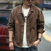 Threebooy American Retro Heavyweight Men Workwear Jacket Safari Style Shirts Spring Autumn Long sleeve Hunting Tops Casual Loose Coat
