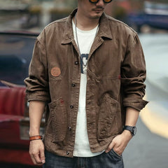Threebooy American Retro Heavyweight Men Workwear Jacket Safari Style Shirts Spring Autumn Long sleeve Hunting Tops Casual Loose Coat