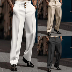 Threebooy Fashion Men Casual Suit Pants Multiple buttons Mid Waist Loose Straight Trousers Spring Summer Business Soild Pant Oversized