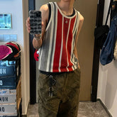 Threebooy American Striped Knitted Vest Men Women Color Blocking Sleeveless Knit Tank Tops Summer Fashion Vintage Tshirs Camisoles Unisex