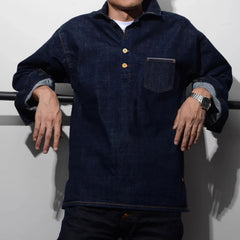 Threebooy American Vintage Men Denim Shirt Oversized Loose Long Sleeve Pullover Top Spring Autumn Fashion Trendy Men's Clothing Streetwear