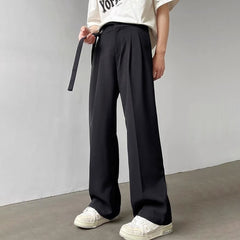 Threebooy Falling Trousers For Men In Autumn Solid Wide Leg Straight Trend Versatile Simple British Lace High Waist Casual Trousers