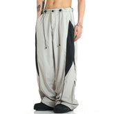 Threebooy Mens Retro Wide-Leg American Contrasting Color Sweatpants Genderless Street Loose Drawstring Casual Floor-Length Pants Unisex