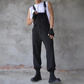 Threebooy Men'S Japanese Dark Trend Jumpsuit Autumn New Fashion Loose Hip-Hop Casual Comfortable Simple Solid Color Work Overalls