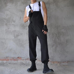 Threebooy Men'S Japanese Dark Trend Jumpsuit Autumn New Fashion Loose Hip-Hop Casual Comfortable Simple Solid Color Work Overalls