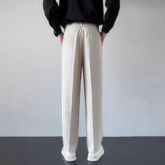 Threebooy Korean Men Casual Suit Pants Elastic Waist Straight Wide leg Trousers Spring Autumn Fashion Youth Pant Streetwear High Quality