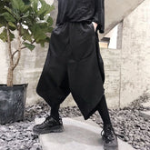 Threebooy Mens Dark Style Casual Irregular Cropped Pants New Genderless Trendy Personalized Solid Color Loose Wide Leg Pants Unisex