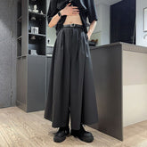Threebooy Mens Culottes Gothic Style Dark Pants Skirt Genderless Fashion Streetwear Personality Temperament Casual Wide-Leg Pants Unisex