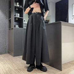 Threebooy Mens Culottes Gothic Style Dark Pants Skirt Genderless Fashion Streetwear Personality Temperament Casual Wide-Leg Pants Unisex