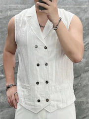 Threebooy Summer Thin Men's Tank Top Sleeveless Shirts Fashion double-breasted Button Turndown Collar Cardigan Leisure Breathable Vest