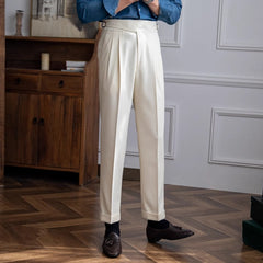 Threebooy Italian Style Naples Suit Pants Men High Waist Straight Trousers Spring Autumn Fashion England Business Casual Pant Streetwear