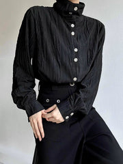 Threebooy Wrinkle Texture Sensation Shirts For Men Stand Collar Long Sleeve Loose Top Spring Autumn Vintage French Fashion Casual Shirt