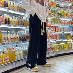 Threebooy High Street Klein Blue Casual Pants For Men Spring Student Sports Sweatpants Fashion Trendy Wide Leg Straight Trouser Streetwear