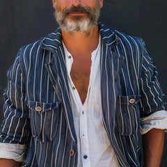 Threebooy Vintage Striped Shirts Men Fall Long Sleeve Casual Jacket Tops British Style Fashion Coat Multi pocket Workwear Shirt Streetwear