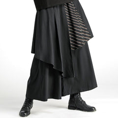 Threebooy Mens Dark Style Double Layer Irregular Skirts New Genderless Casual Fashion Youth Loose Solid Color Wide Leg Pants Unisex