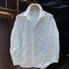 Threebooy Relief Jacquard Design Shirt For Men Spring Autumn Long Sleeve Tops Streetwear Trendy Loose Anti-wrinkle Shirts Versatile
