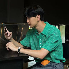 Threebooy Summer Short Sleeved Knitted Polo Shirt Men Senior Korean Slim Fit Top Fashion Casual hollow out Kint Tshirts High Quality