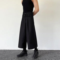 Threebooy Mens Pants Belt Dark Wide-Leg Pants Japanese Streetwear Harajuku Commuting Business Office All-Match Casual Pants Men'S Clothing