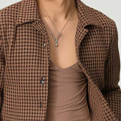 Threebooy French Style Men Short Jacket Fashion Luxury Thousand Bird Grid Pattern Tops Spring Autumn Vintage Loose Little Coat Streetwear