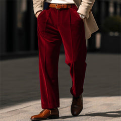 Threebooy Autumn Winter Men Velvet Suit Pants Leisure Oblique Insertion Pocket Straight Trousers Comfortable Business Vacation Casual Pant