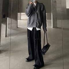 Threebooy American Street Niche Deconstructed Stand-Up Collar Sweater Men'S Destroyed Design Sense Wool Coat Metal Button Trend Y2k Jacket