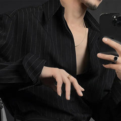 Threebooy Mens Sets Vertical Striped Shirt Belt Trousers Two-Piece Sets Fashionable Personality Versatile Sets Men'S Clothing Autumn