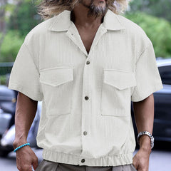 Threebooy Vintage Mens Bubble Shirts Multi Pocket Short Sleeve Tops Summer Loose Casual Cardigan Cargo Polo Shirt Clothing Streetwear