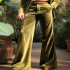 Threebooy Spring Autumn Fashion Velvet Flared Pants Men High Street Trendy Suit Trousers Vintage Comfortable Vacation Casual Trousers