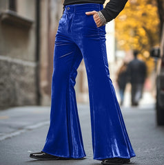 Threebooy High Street Velvet Flared Pants For Men Vintage Slim Fit Suit Trousers Spring Autumn Fashion Comfort and Soft Pant Streetwear