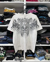 Threebooy 2000s T shirt New Hip Hop Skull Pattern Round Neck Oversized Vintage Tshirt Men Women Short Sleeved Gothic Clothing Streetwear