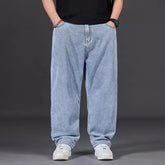 Threebooy Oversize Jeans Men Spring Autumn Casual Loose Straight Denim Pants Plus Size Wide Leg Elastic Waist Trouser Clothing For Fat Man