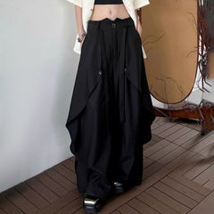 Threebooy Y2k Dark Gothic Layered Skirt Pants Samurai Pants Hakama Streetwear Irregular Fashion Wide-Leg Pants Old Money Unisex 2025 New