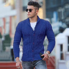 Threebooy Fashion Solid jacquard Knitwear Men Long sleeved V-neck Button knitted cardigan Autumn Winter Slim Fit Tops Sweater Coat Male