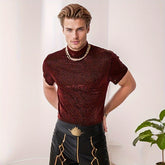 Threebooy Turtleneck Texture T-shirt For Men Elastic Tight Short Sleeved Tops Sexy Muscles Man Tshirts Summer Y2K Style Tee Streetwear
