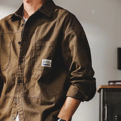 Threebooy American heavy vintage men shirt Safari Style Long Sleeve Cotton Loose Mens Casual Shirts Spring Autumn High Quality Tops Male