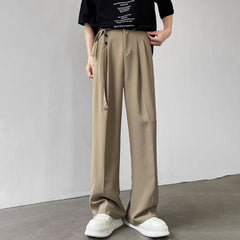Threebooy Falling Trousers For Men In Autumn Solid Wide Leg Straight Trend Versatile Simple British Lace High Waist Casual Trousers