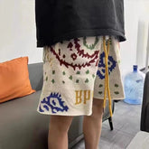 Threebooy Cashew Flower Knitted Shorts Men Women Drawstring Loose Five Quarter Pant Summer American Vintage High Street Casual Shorts