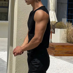 Threebooy Men Sexy Tight Henley Collar Sports Casual Vest New Genderless Shaping Fitness Training Stretch Solid Color Tank Top Unisex
