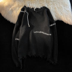 Threebooy Vintage Hole Tassels Sweater Men Women Autumn Long Sleeves Kint Tops Fashion Loose Knitted Pullover Couples Unisex Streetwear