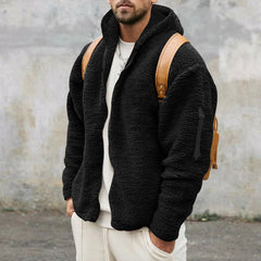 Threebooy New Men's Hooded Jacket Autumn Winter Solid Polar Fleece Warm Long Sleeve Casual Loose Coat Fashion Hoodies Outerwear For Men