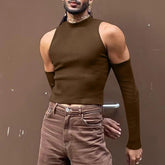 Threebooy Sexy Off Shoulder T shirts For Men High Neck Long Sleeve Tight Turtleneck Tops Summer Casual Slim Hollow Out Crop Tee Streetwear