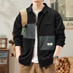 Threebooy American Vintage Denim Shirt For Men Heavy Weight Patchwork Jacket Spring Autumn Trendy Loose Shirts Coat Streetwear Casual Top
