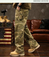 Threebooy Vintage Multi-pocket Camouflage Cargo Pants For Men High Street Y2k Loose Straight Trousers Spring Autumn Washed Denim Jeans