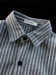 Threebooy New Fashion Cardigan Striped Gray Long Sleeve Shirt, Suitable for All Seasons, Suitable for City Walking Street Outdoor Activities, New Year Christmas, Gift