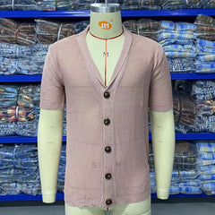 Threebooy 2025 summer Men's Knitted Shirt Cool Silk Fabric Short Sleeve Buttons Thin Loose Shirts For Men Vintage Mens Clothing Tops