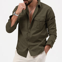 Threebooy Spring Autumn Men's Casual Shirts Multi Pocket Long Sleeve Lapel Button Cardigan Top Fashion Safari Style Shirt Clothing For Men