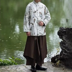 Threebooy Y2k Irregular Skirt Pants Japanese Gothic Samurai Pants Hakama Genderless Streetwear Youth Campus Wide-Leg Pants Unisex 2025 New