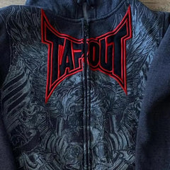 Threebooy 2000s American Tapout Zipper Hoodie Sweatshirt Men Hip Hop Letter Retro Graphic Embroidery Hoodie Jacket Clothes Streetwear
